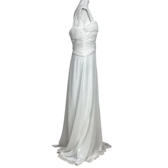 - MONIQUE LHUILLIER BRIDESMAID WHITE CHIFFON SLEEVELESS BRIDAL WEDDING DRE… - Picture 2 of 11